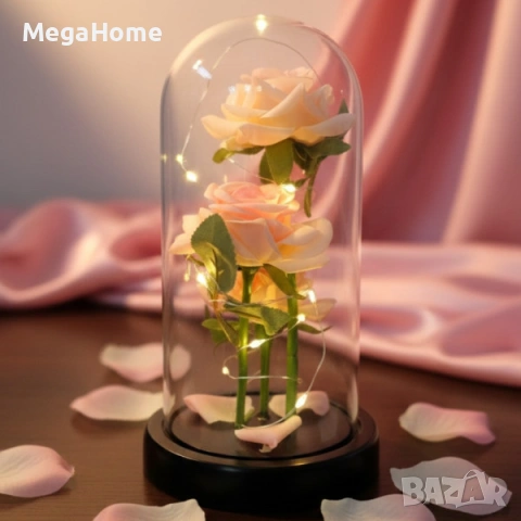 Декоративни рози в прозрачен купол и елегантна опаковка, снимка 2 - Декорация за дома - 53333104