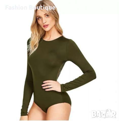 Дантелено боди маслинено зелено, снимка 2 - Блузи с дълъг ръкав и пуловери - 31691185