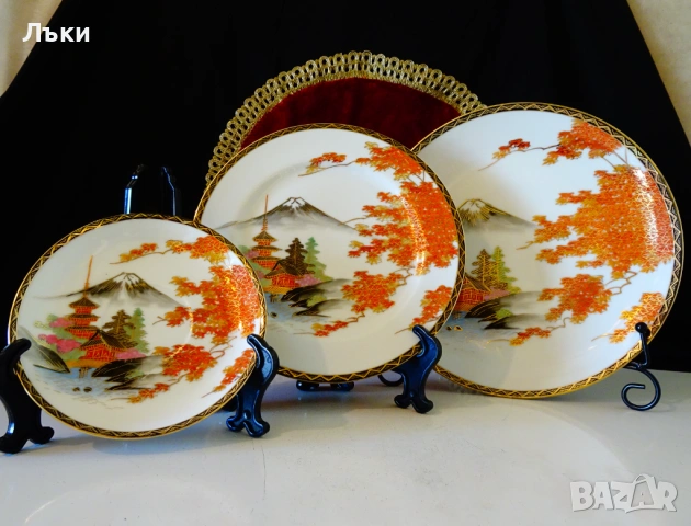 Чиния,плато японски порцелан Satsuma Kazan 23 см.,злато. , снимка 7 - Антикварни и старинни предмети - 54151597