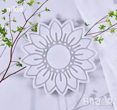 Цвете слънчоглед гербер поставка поднос за свещ свещник силиконов молд форма смола гипс шоколад, снимка 3 - Форми - 47281008