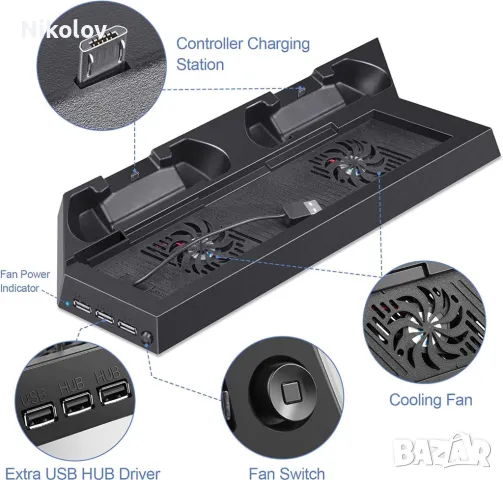 Вертикална стойка за PS4 с охлаждане, снимка 5 - PlayStation конзоли - 50308729