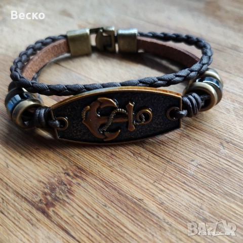 Кожена гривна с котва., снимка 5 - Гривни - 51985652