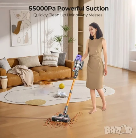Безжична Вертикална Прахосмукачка Laresar V7, 55000Pa, LED Дисплей и Батерия - 60мин Работа 20000mAh, снимка 6 - Прахосмукачки - 51414345