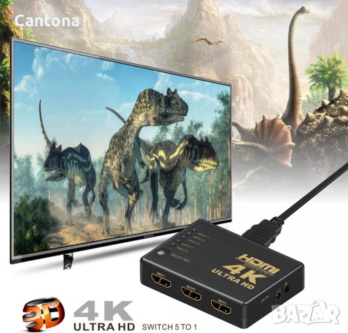 GANA 4K, 3D HDMI сплитер, 5 в 1 с IR дистанционно, снимка 5 - Други - 38312200