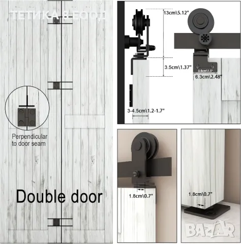 Система Двойно сгъната плъзгаща се врата, на колела и релси, черна, снимка 4 - Интериорни врати - 49266691