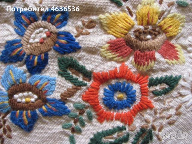Винтидж ленена възглавница -ръчна бродерия, 58х45см., снимка 4 - Възглавници - 53255426