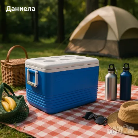 Хладилна кутия Atlantic 60L, пасивна, синя, с поставки за чаши, снимка 4 - Хладилни чанти - 50356233