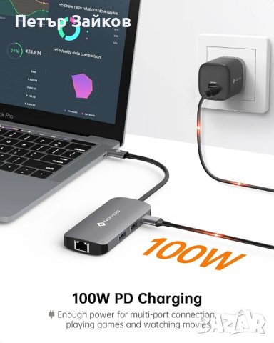 NOVOO USB C хъб с Ethernet адаптер, 7 в 1, снимка 5 - Друга електроника - 42321615