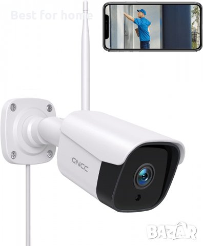 Камера за наблюдение GNCC 2.4G WiFi,T2,IP65 нощно виждане,откриване на движение и звук,съвм. Alexa , снимка 1 - Други стоки за дома - 40079442