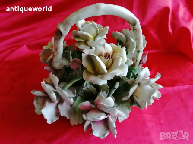 CAPODIMONTE Стара Порцеланова Кошница с Цветя ,Маркирана, снимка 2 - Антикварни и старинни предмети - 38563242