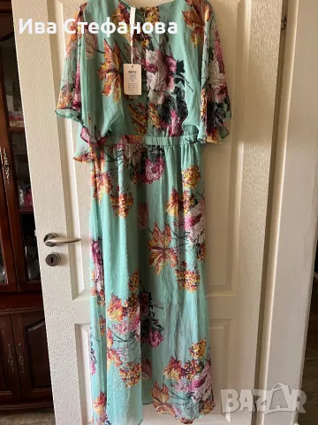 Нова етикета дълга елегантна разкошна ефирна рокля флорален принт цветя , снимка 2 - Рокли - 49855208