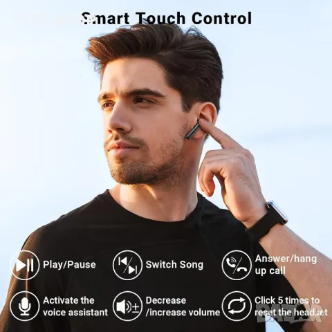 Aoslen Безжични слушалки, Bluetooth 5.3 IPX7 водоустойчиви черни, снимка 7 - Bluetooth слушалки - 49965385