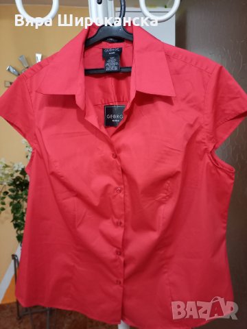 Червена памучна дамска риза, снимка 1 - Ризи - 40662733