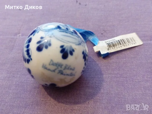 Коледна топка ръчно рисувана  нова Холандия порцелан глазура Delft Blue, снимка 2 - Коледни подаръци - 55804575