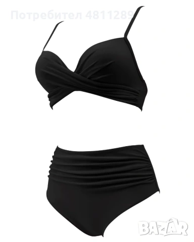 Бански комплект с висока талия /горнище и долнище/, цвят черен, размер M, снимка 5 - Бански костюми - 54352876