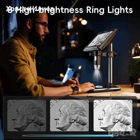 Дигитален Цифров микроскоп с дистанционно Увеличение 50Х – 1200Х Екран 7 инчов HD IPS със светлини, снимка 4 - Друга електроника - 49618530