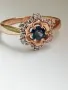 Руски златен пръстен с естествен топаз и фианити с форма на цвете, снимка 2