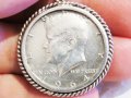 Медальон - сребърен американски долар, HALF DOLLAR - 1964 г. с лика на Кенеди и сребърен обков, снимка 3