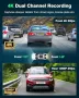 Нов Dash Cam 4K + 1080P двоен видеорегистратор WiFi камера за кола 64GB, снимка 2