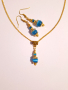 Разкошен комплект обеци и колие с лазурно сини камъни Хризоберил-Котешко око и орнаменти цвят злато , снимка 12