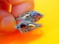 стар дамски сребърен пръстен, стар османски сребърен пръстен с орнаменти, рубини и позлата, турски, снимка 1