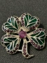 Разкошен сребърен медальон/ брошка с естествени рубини и зелен емайл , снимка 4