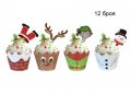 12 бр Коледни кошнички декори с топери за мъфини кексчета украса парти Коледа