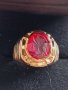 Златен пръстен 14к с гема(камея)изработена на натурален рубин., снимка 1 - Пръстени - 44478917