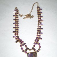 Старо колие огърлица  камък и чешки лилав кристал, снимка 1 - Антикварни и старинни предмети - 36860199