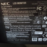 NEC LCD19WV Монитор 19 инча + кабели, снимка 5 - Монитори - 39369920