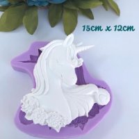 Голям спящ еднорог Unicorn силиконов молд форма фондан шоколад гипс декор, снимка 1 - Форми - 37736174