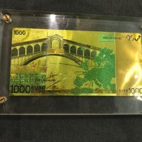позлатена банкнота от 1000 евро ПЛАКЕТ, снимка 2 - Нумизматика и бонистика - 31225899