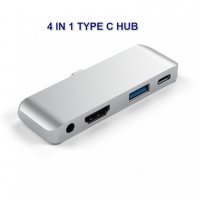 USB C хъб HDMI, 4 в 1, 4K HDMI, USB 3.0, USB C PD 3.0 60 W, 3,5 мм аудио жак, снимка 1 - Други - 40243540