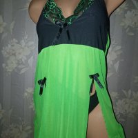 Секси къса нощничка от тюл в зелено и черно L, снимка 3 - Бельо - 42095084