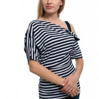 Дамска моряшка блуза с къс ръкав, паднало рамо с панделка, снимка 10 - Тениски - 30313488