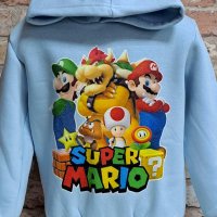 Нов детски суичър с дигитален печат Super Mario (Супер Марио) в светлосин цвят, снимка 2 - Детски анцузи и суичери - 42740614