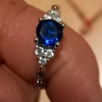 Сребърен пръстен със син сапфир, снимка 7 - Пръстени - 34907350