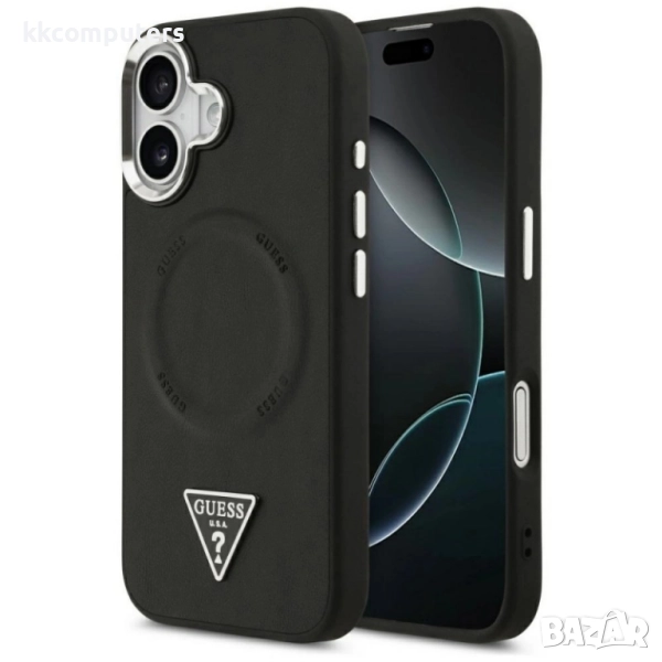 Оригинален кейс Guess Leather Triangle Metal Logo и Протектор За iPhone 17 (6.3), Черен, снимка 1