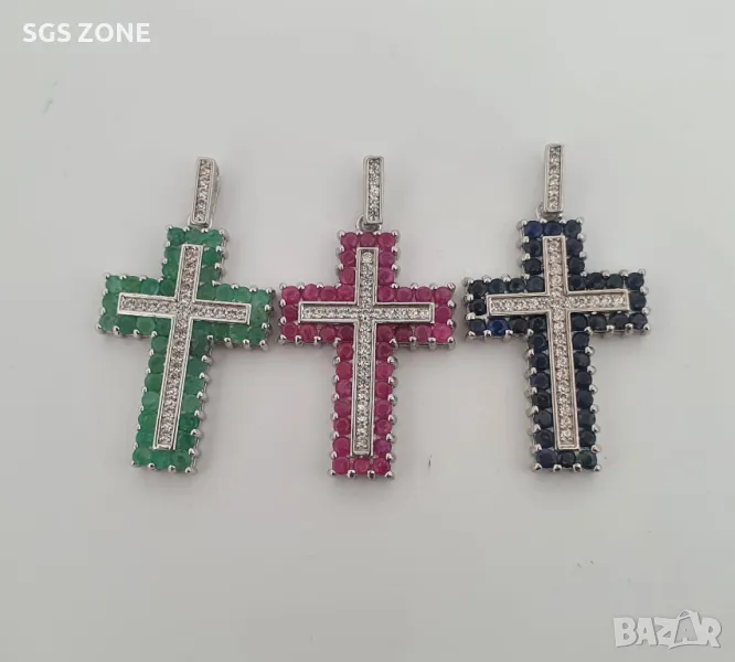 Сребърен Кръст със Сапфири/Рубини/Изумруди, снимка 1