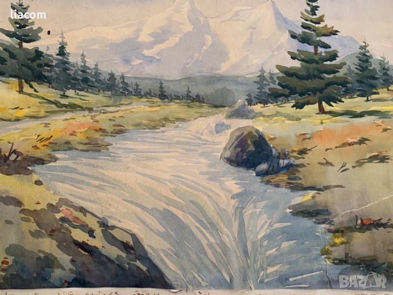 КАЗИМИР СУЛТАНОВ акварел пейзаж 1940 г., снимка 1