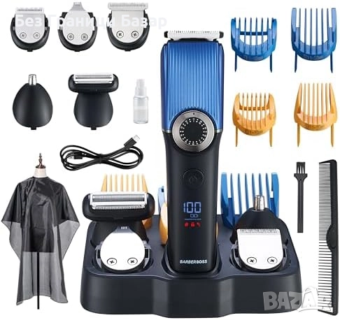 Нов BarberBoss Мъжки Тример 6 в 1 Брада, Коса, Нос, Тяло, LED, USB-C, снимка 1