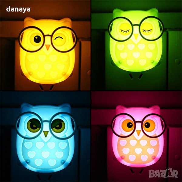 530 Детска нощна лед лампа за контакт Бухалче лампа за стена с копче 1W, снимка 1
