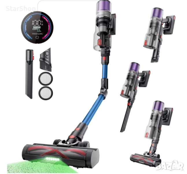 Безжична вертикална прахосмукачка Proscenic P16, 550 W, дигитален LED дисплей, стенен монтаж със зар, снимка 1