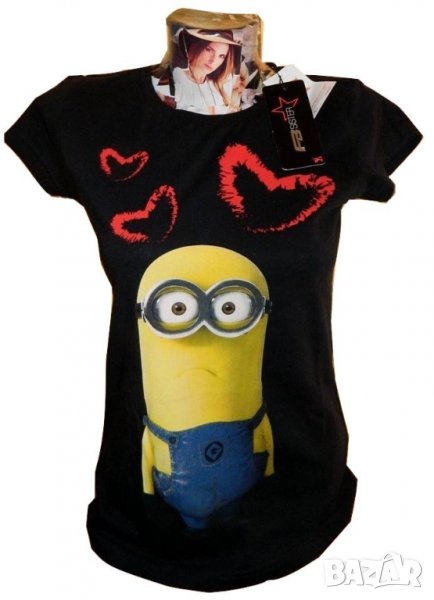 Тениска с минъон в черен цвят - М размер, снимка 1
