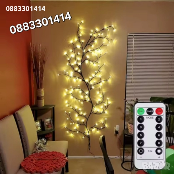 Светещо дърво за стена Лампички с дистанционно управление , снимка 1