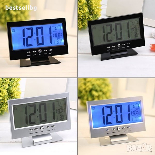 Електронен настолен светещ часовник дигитален термометър за стая бюро, снимка 1