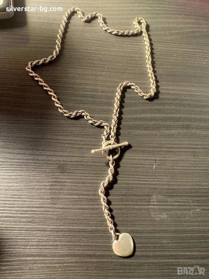Сребърен синджир колие сърце, снимка 1