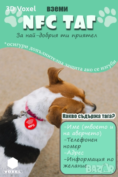NFC висулка за кучешки нашийник/ Медальон за домашен любимец, снимка 1