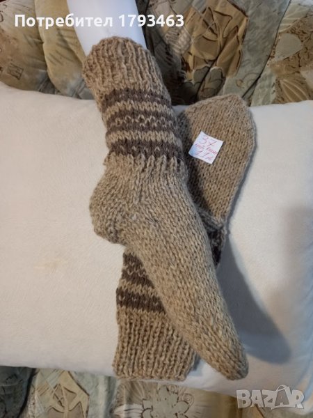 Ръчно плетени мъжки чорапи от вълна, размер 37, снимка 1