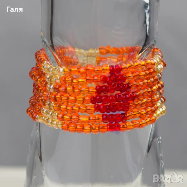 Многоредова гривна от стъклени мъниста на ластик, снимка 1